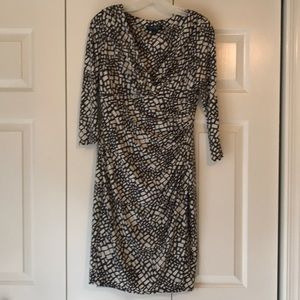 Women’s Lauren Ralph Lauren faux wrap dress with 3/4 sleeves.